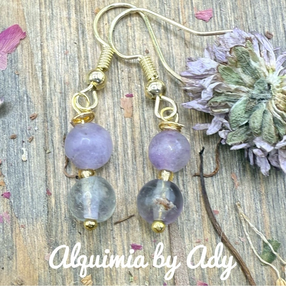 Elegant purple fluorite dainty gold dangle earrings